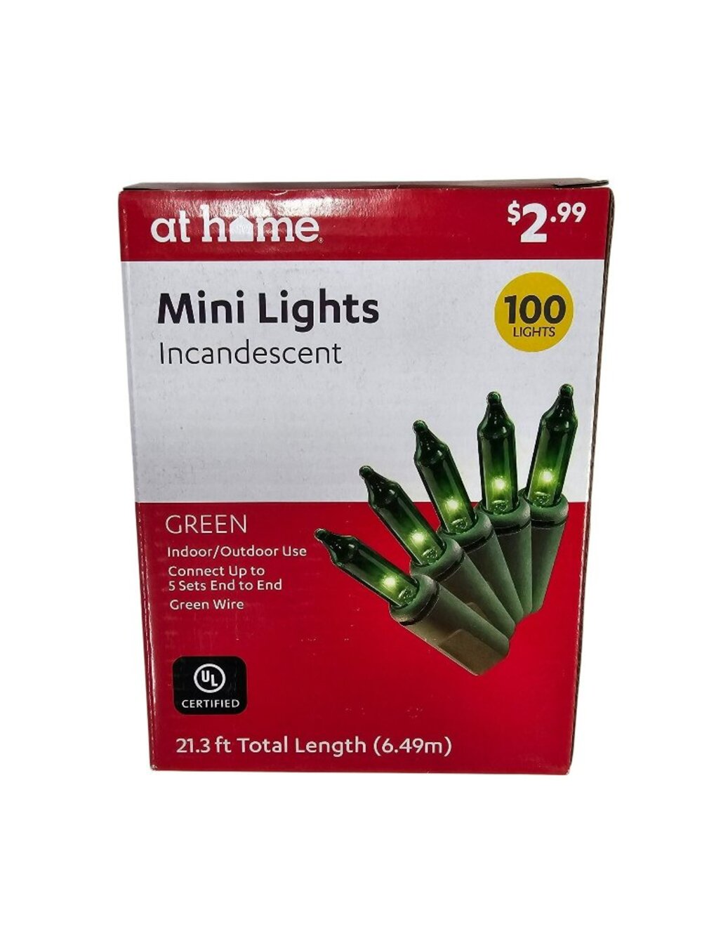 At Home Mini String Lights Green w/ Green Wire 100ct 21.3ft Indoor/Outdoor NEW